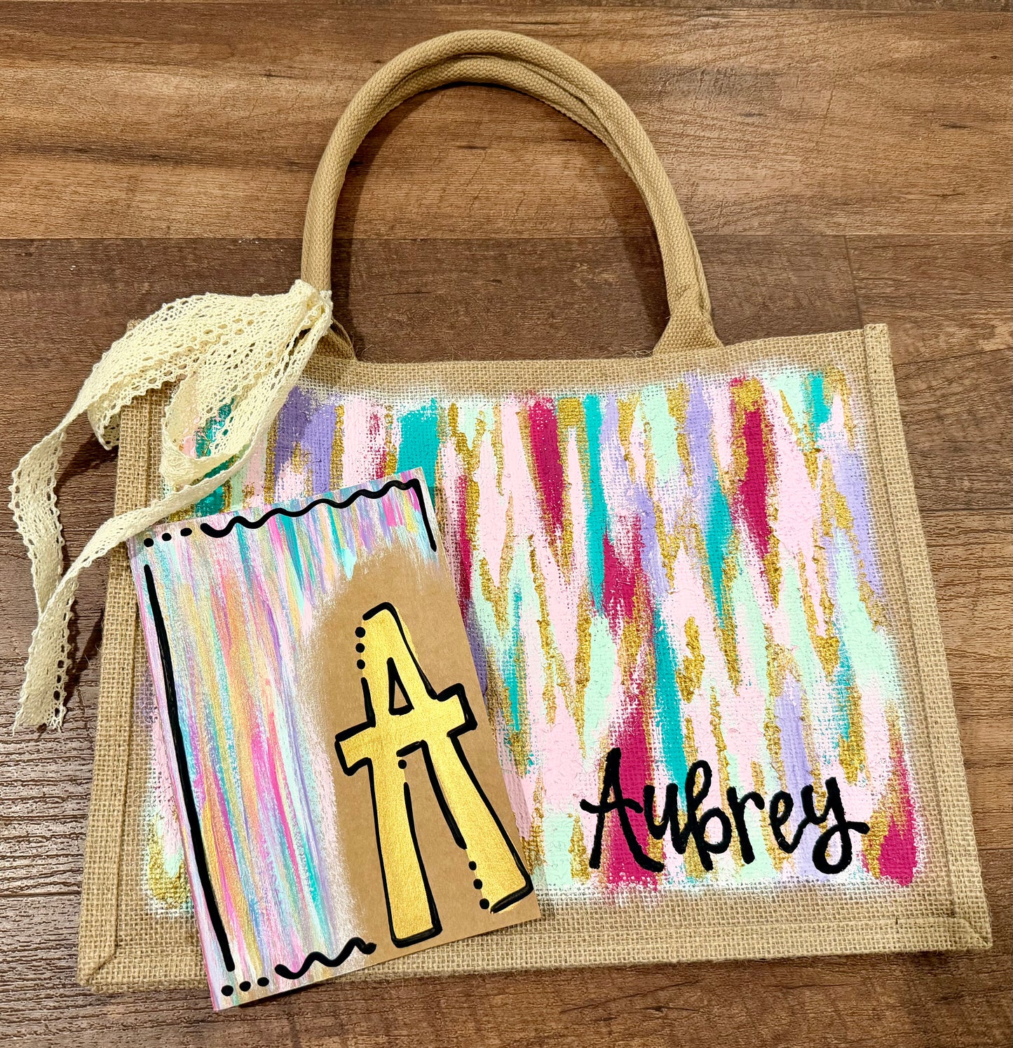 Hand Painted Burlap Tote + Journal