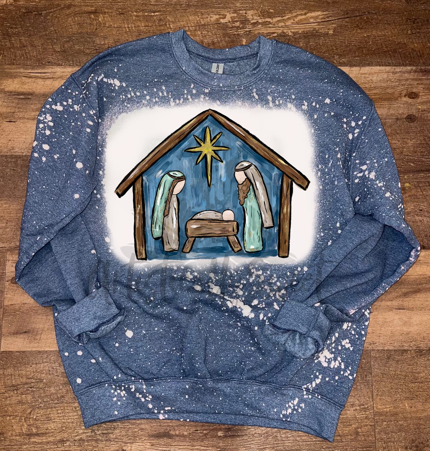 Brushed Manger Scene Bleached Sweatshirt