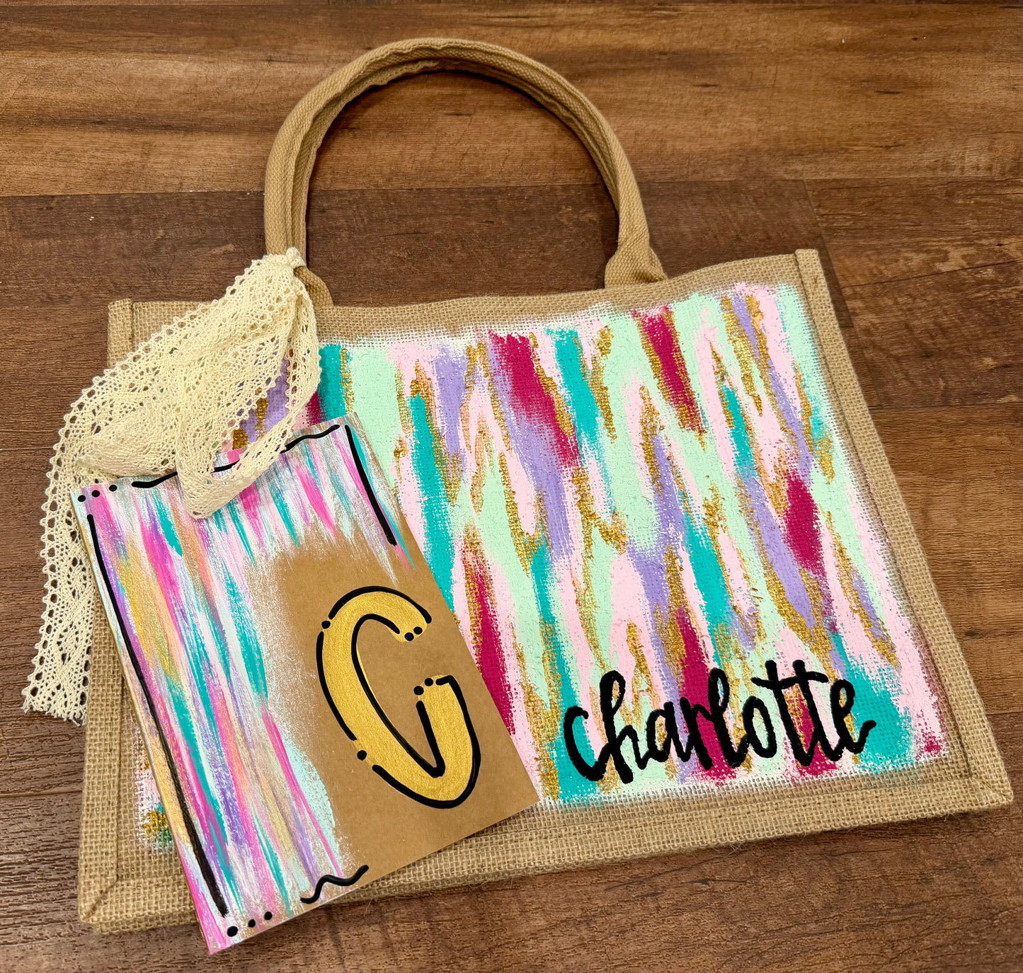 Hand Painted Burlap Tote + Journal