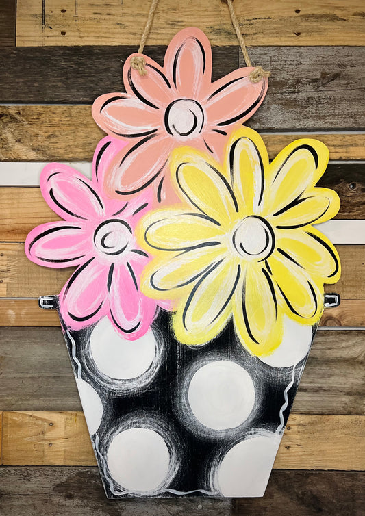 Pastel & Polka Dot Lrg. Flower Pot Door Hanger