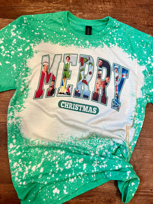 Merry Christmas Character Bleached Tee