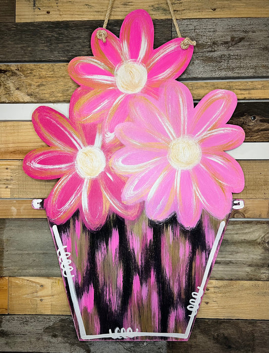 Bold & Pink Lrg. Flower Pot Door Hanger