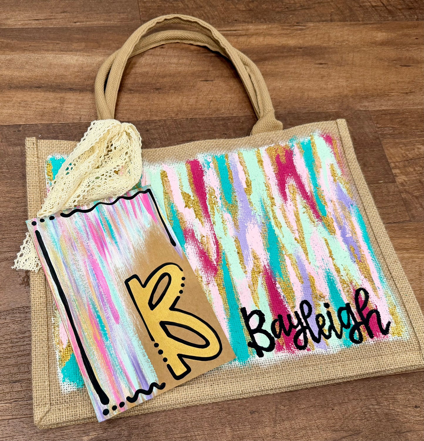 Hand Painted Burlap Tote + Journal