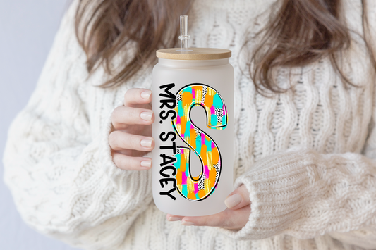 Color Brushed Initial Glass Tumblers