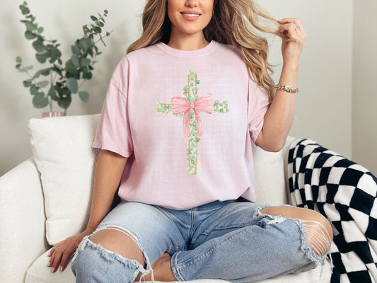 Floral Pink Bow Comfort Color