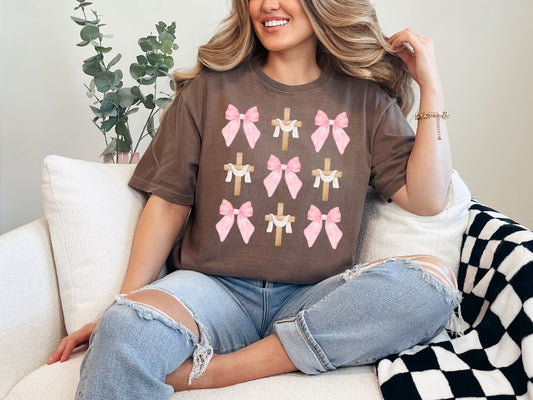 Pink Bows & Crosses Comfort Color