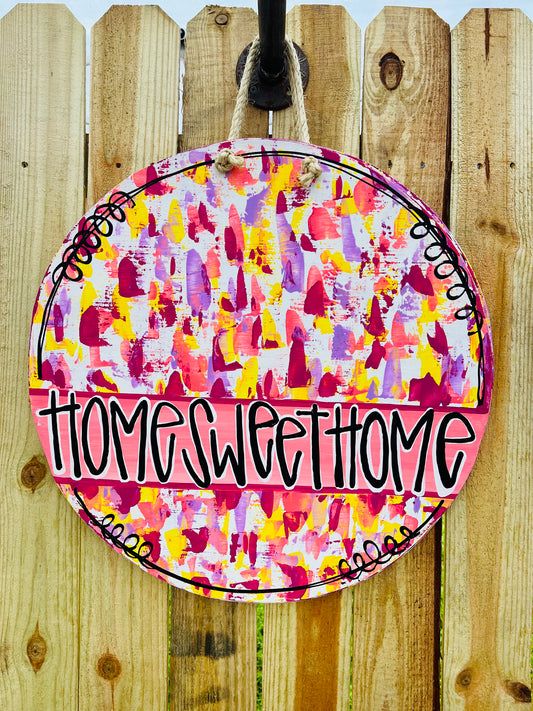 Pink Scraped Home Sweet Home Circle