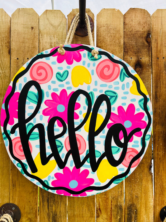 Colorful Floral Hello Circle