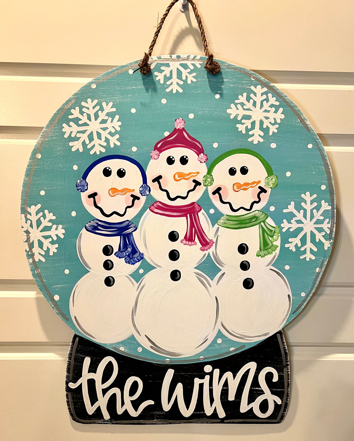 Snow Globe Snowman Family Door Hanger