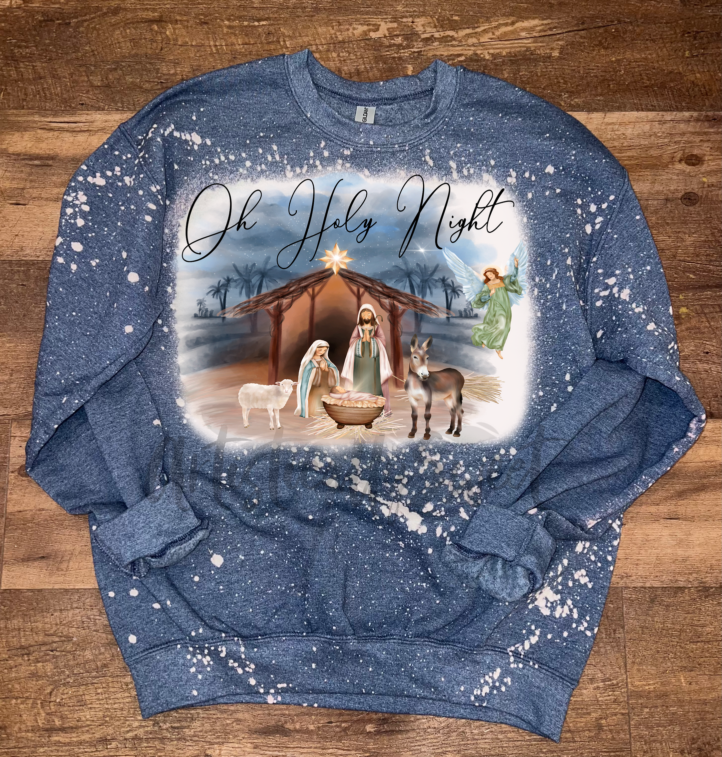 Oh Holy Night Manger Scene Bleached Sweatshirt