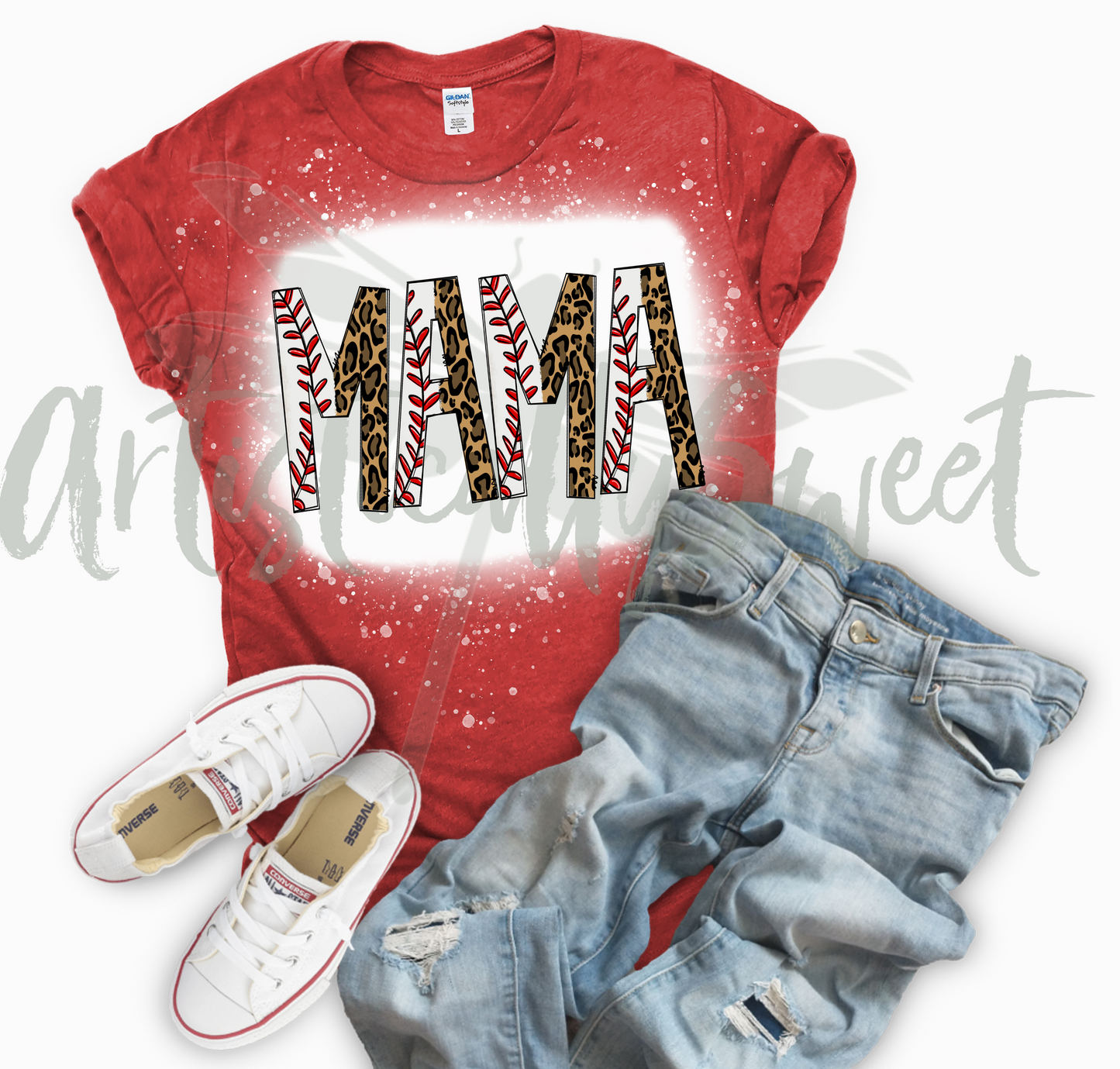 Leopard Baseball Mama Bleached Tee