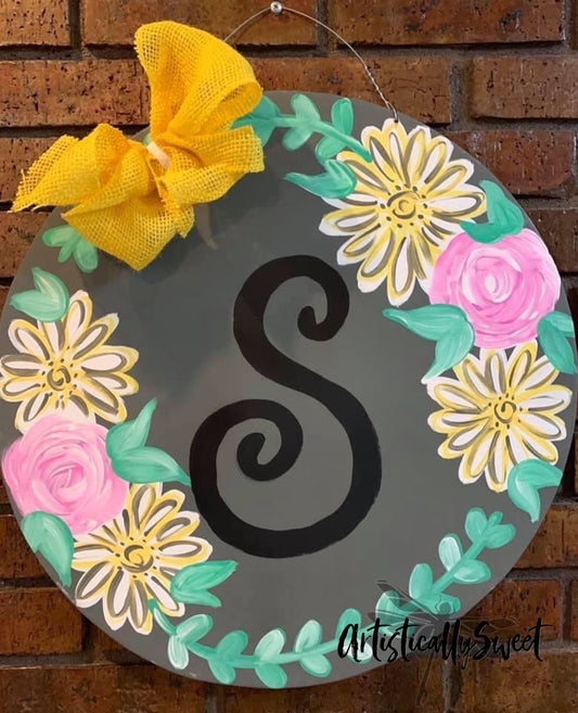 Grey Side Florals w/initial