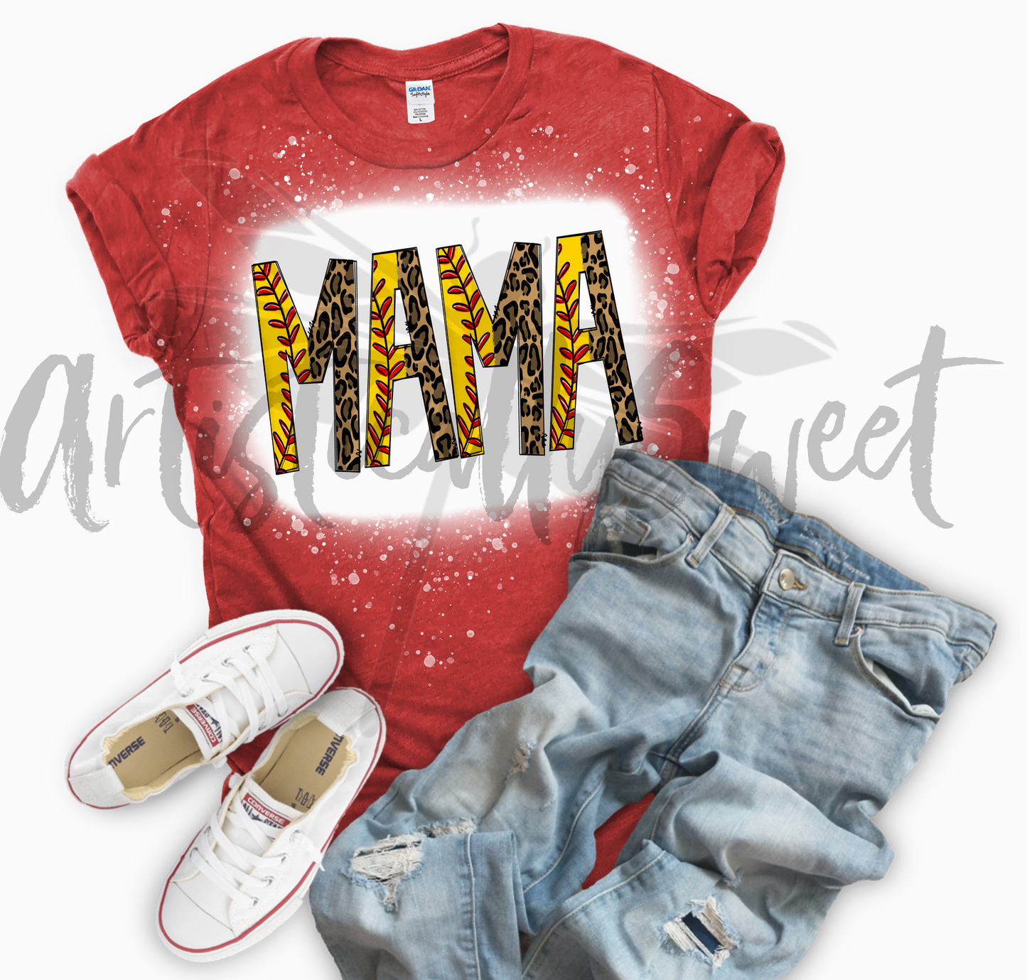 Leopard Softball Mama Bleached Tee