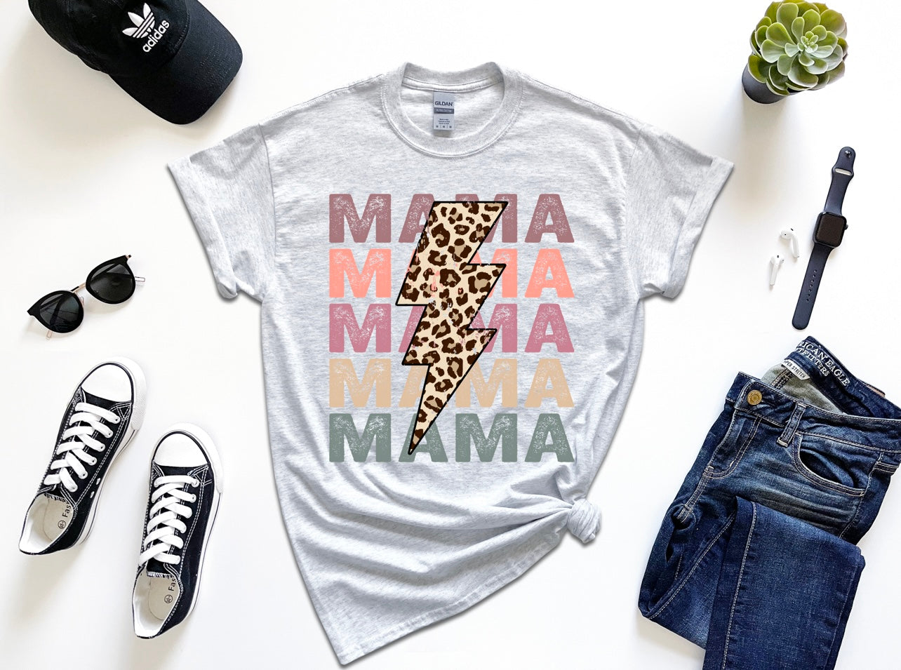 Leopard Bolt MAMA Comfy Tee