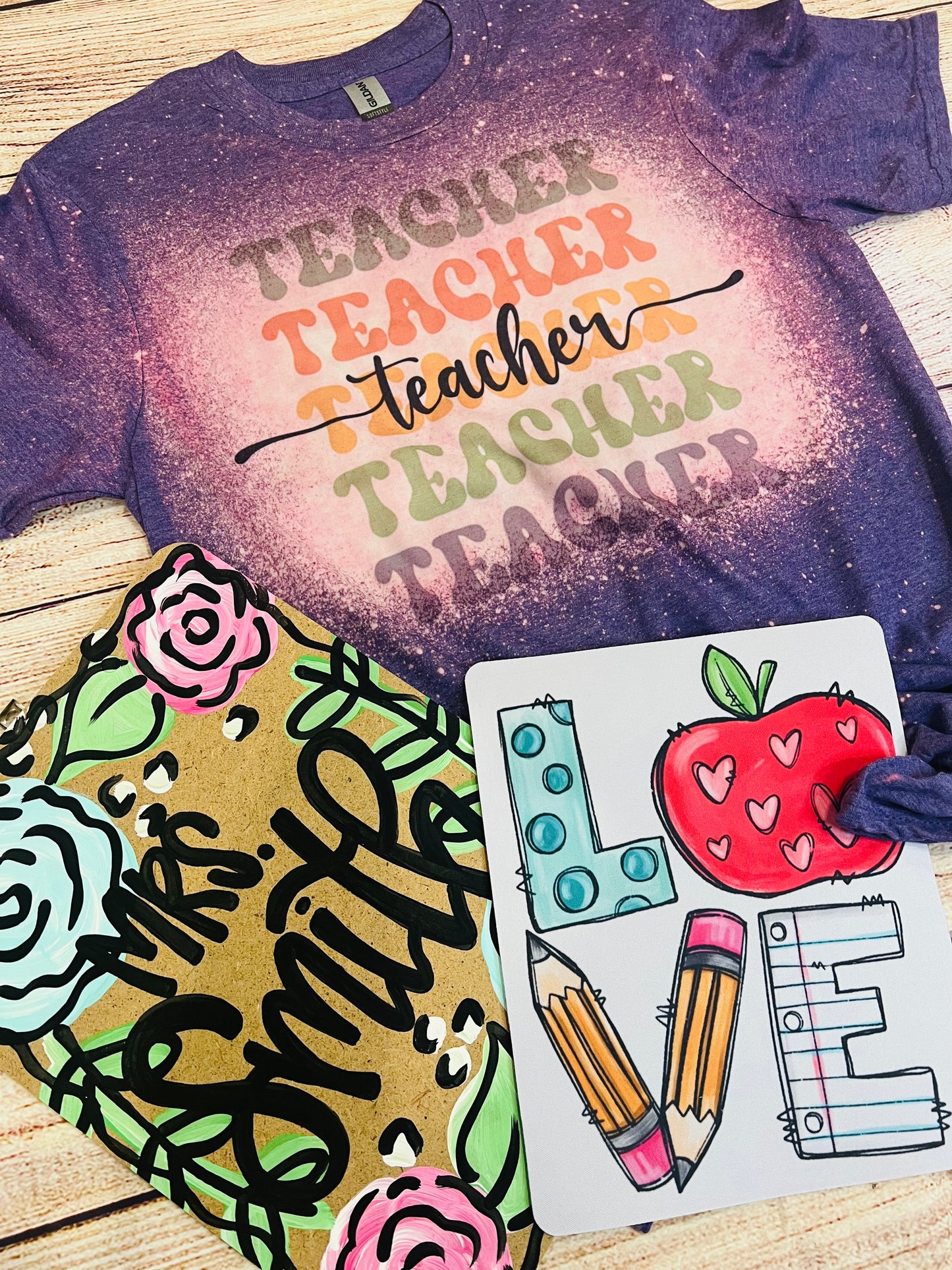 Teacher Clipboard, Bleached Tee, & Mouse Pad Gift Set