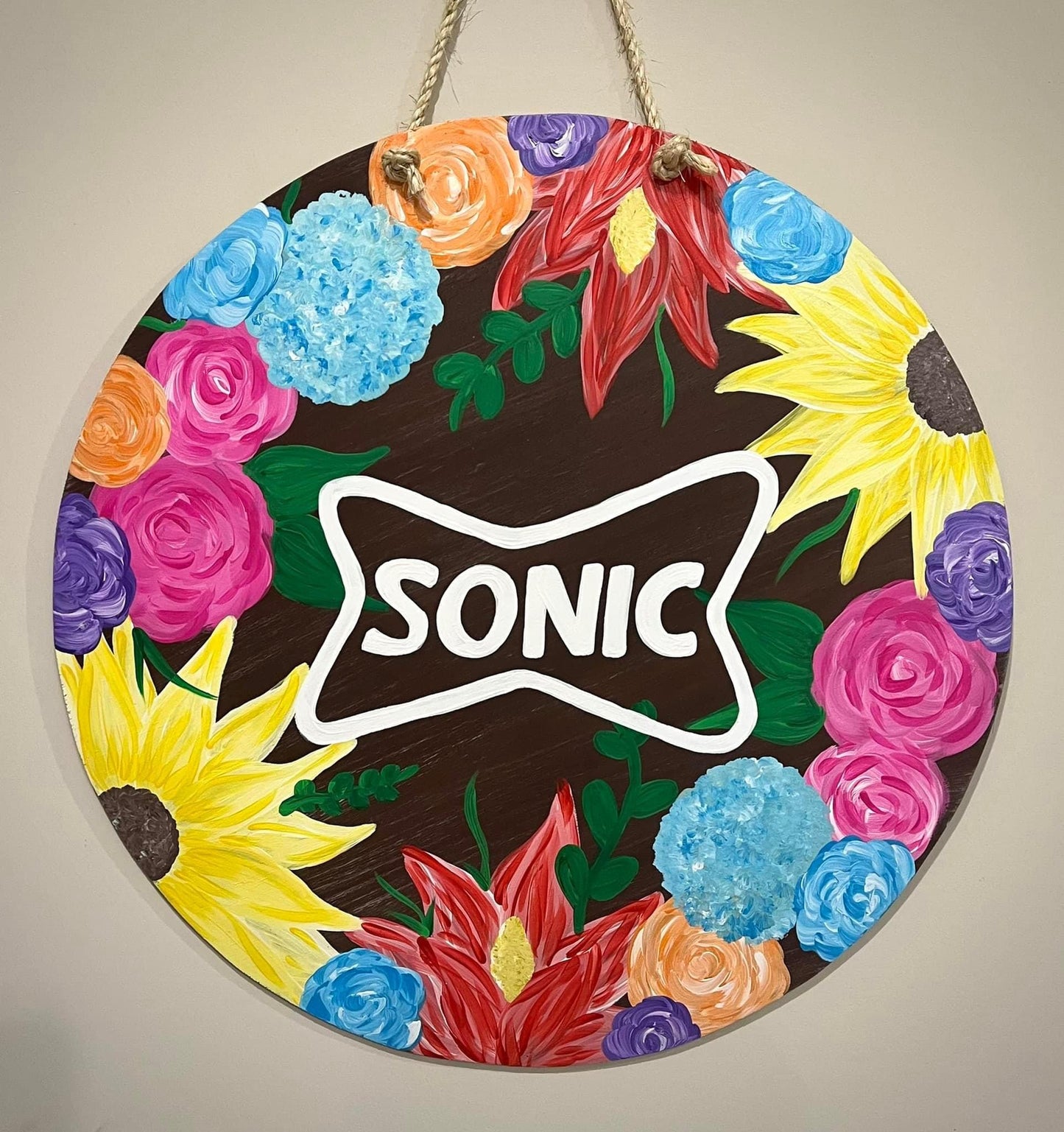 Floral Border Customizable Circle Door Hanger