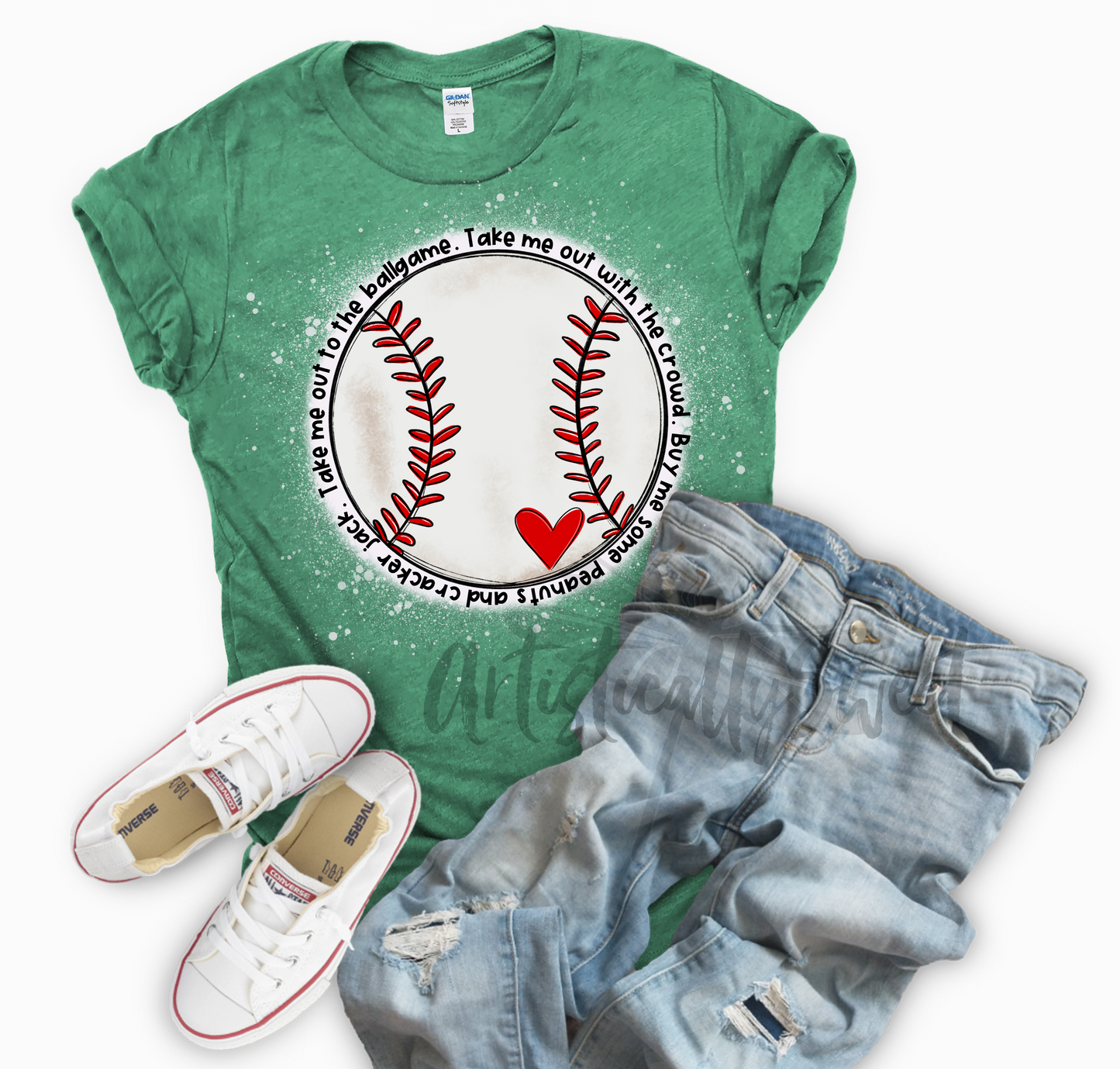 Take Me Out To The Ballgame- baseball Bleached Tee