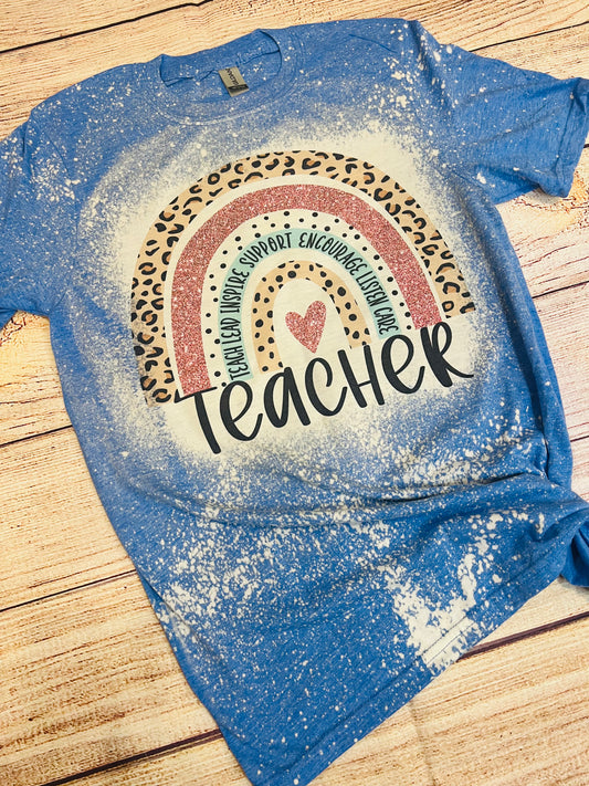 Leopard Rainbow Teacher Bleached Tee