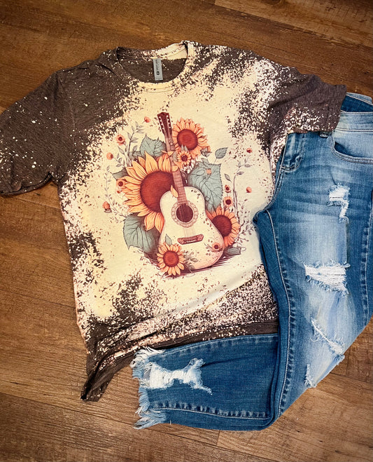 Sunflower Guitar Graphic Bleached Tee