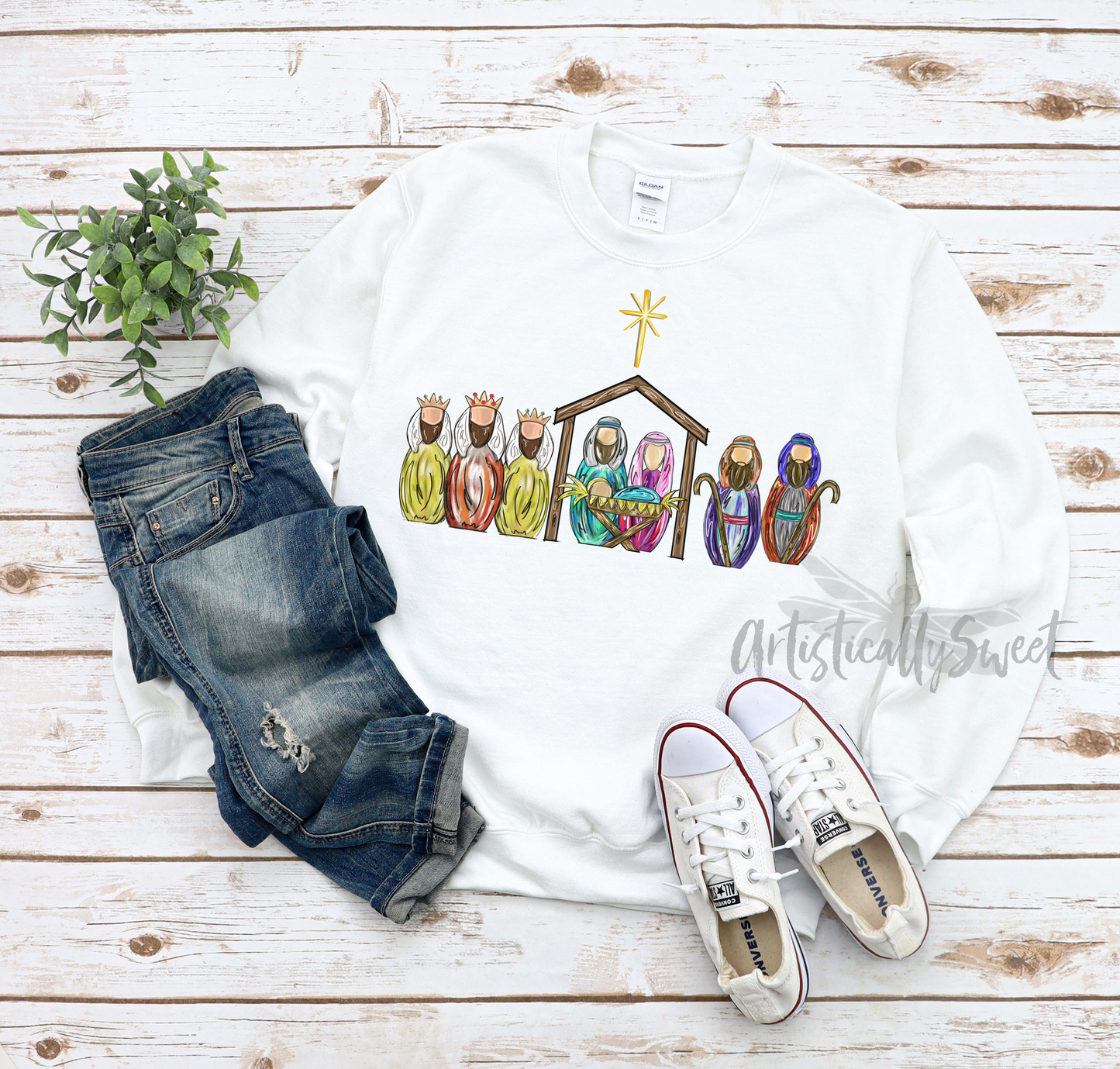 Colorful Full Manger Scene Sweatshirt