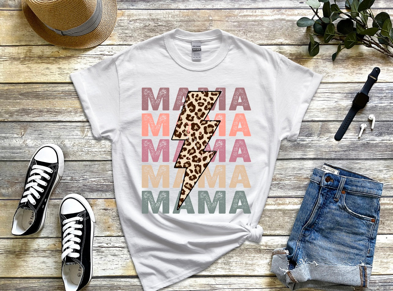 Leopard Bolt MAMA Comfy Tee