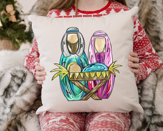 Colorful Joseph, Mary, & Jesus Pillow