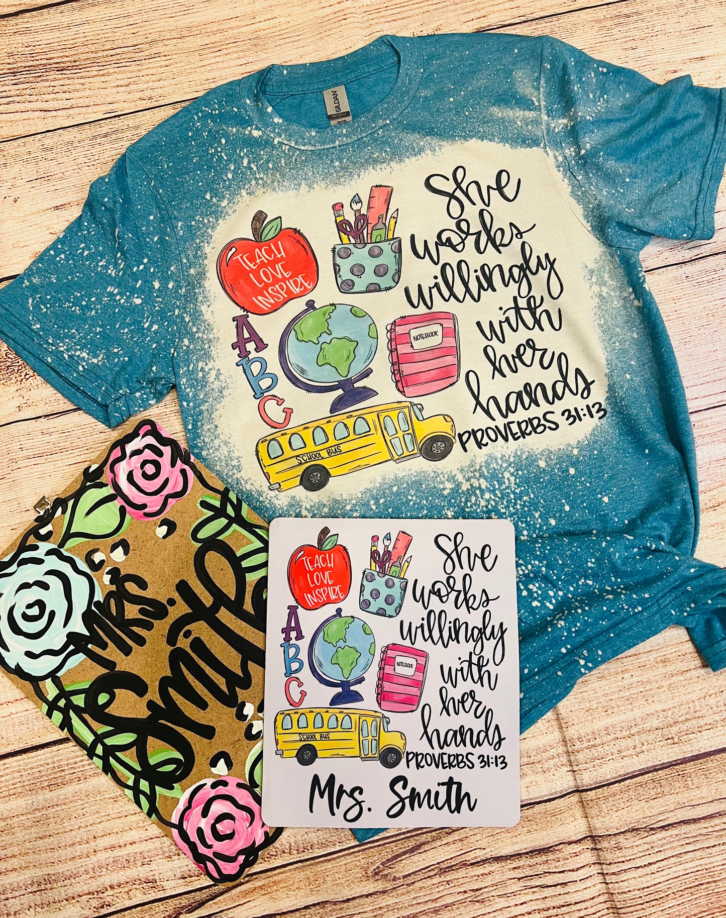 Teacher Clipboard, Bleached Tee, & Mouse Pad Gift Set