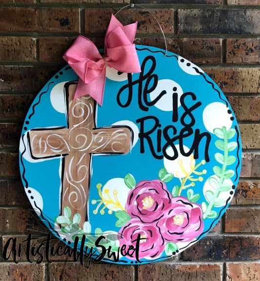 He Is Risen Floral Cross Round