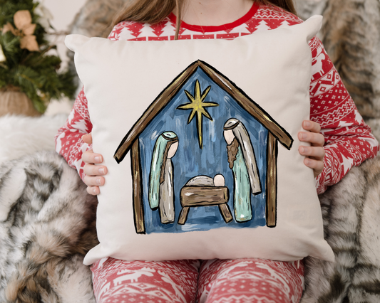 Brushed Manger Scene Pillow