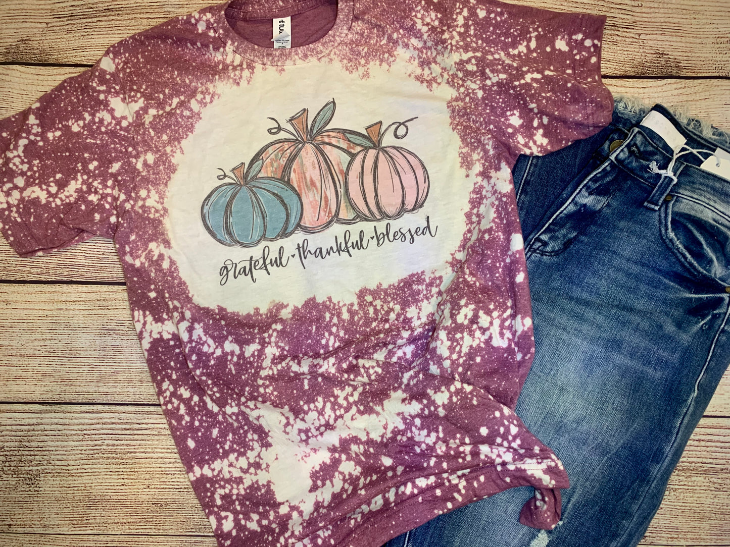 Grateful.Thankful.Blessed Pumpkin Bleached Tee