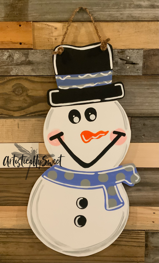 Full Body Snowman with Blue Scarf